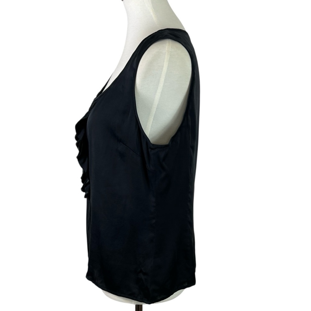 St. John Black Silk Ruffle Front Tank Top Sleeveless Blouse Medium Elegant Work - Picture 3 of 8